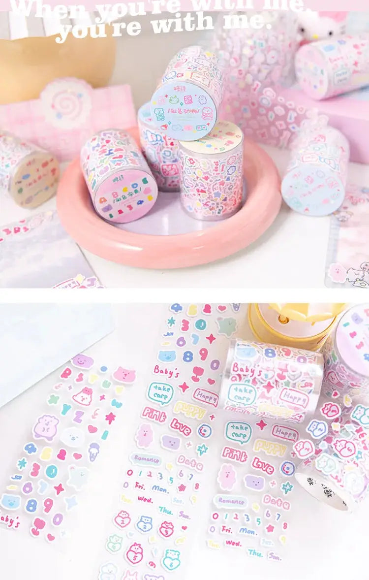 Mr.paper 200cm hand-drawn small-pattern decorative tape rolls for planners in pastel colors