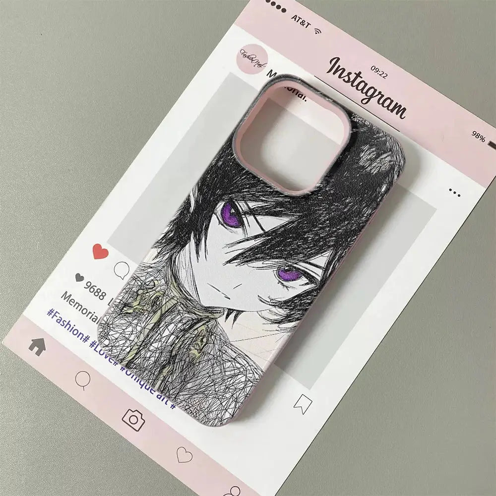 KawaiiCase Anime Sketch Green Haired iPhone Case For 11 Pro Max To 17 Pro Max Clear Half Wrapped Silicone Protection