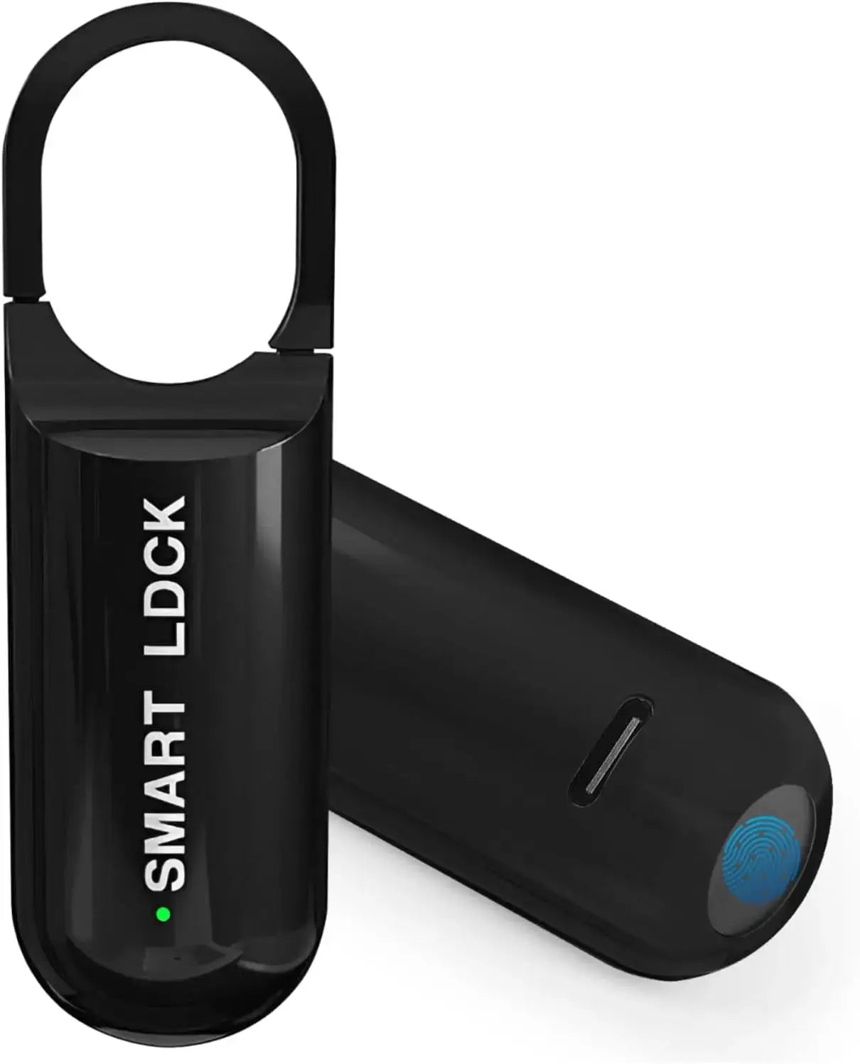 Mini black smart fingerprint lock, keyless thumbprint padlock for lockers; rechargeable electronic lock.