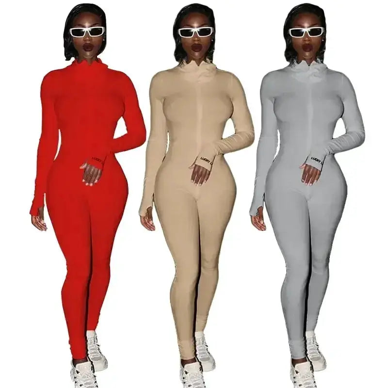 Women's knitted bodycon jumpsuit; three color options red beige gray by Simples Market