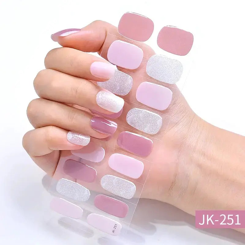 NailLux Semi Cured Nail Wraps For 16 To 20 Tips Easy Full Cover Adhesive Press On Nails Gel Finish UV LED Compatible