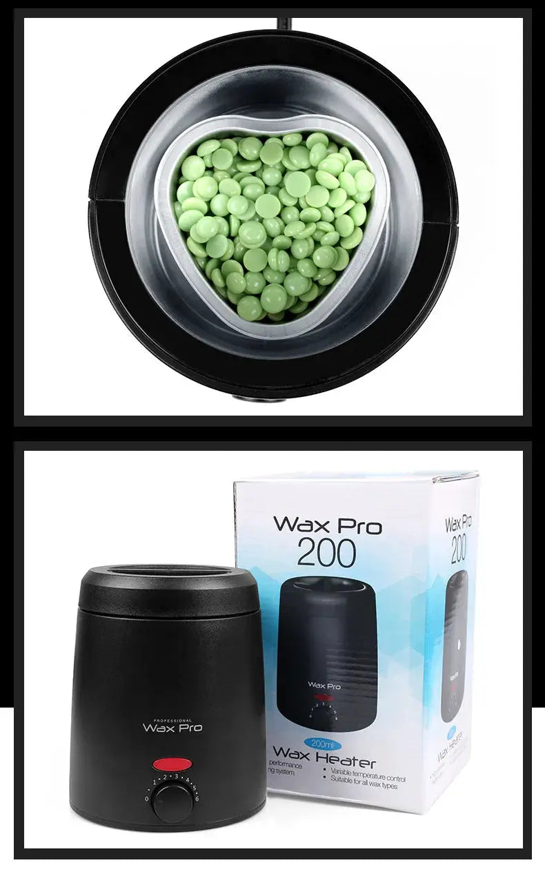 Simples Market Wax Pro 200ml wax heater and box; green wax pellets visible