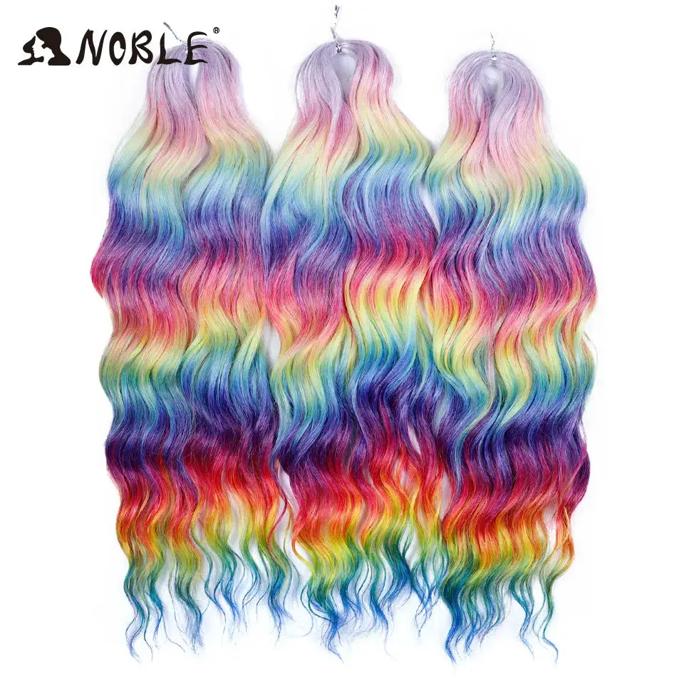 Noble Hair synthetic loose deep wave 24in braiding extensions in rainbow ombre, 3 bundles