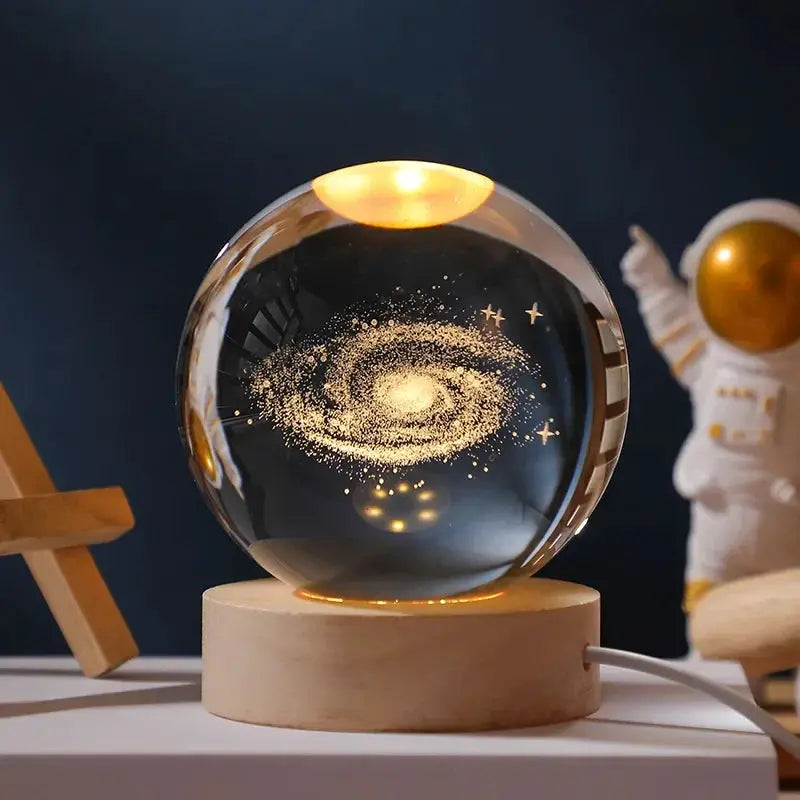 Gift Festival USB LED Night Light Galaxy Crystal Ball Lamp by Simples Market, glass sphere on a wooden base