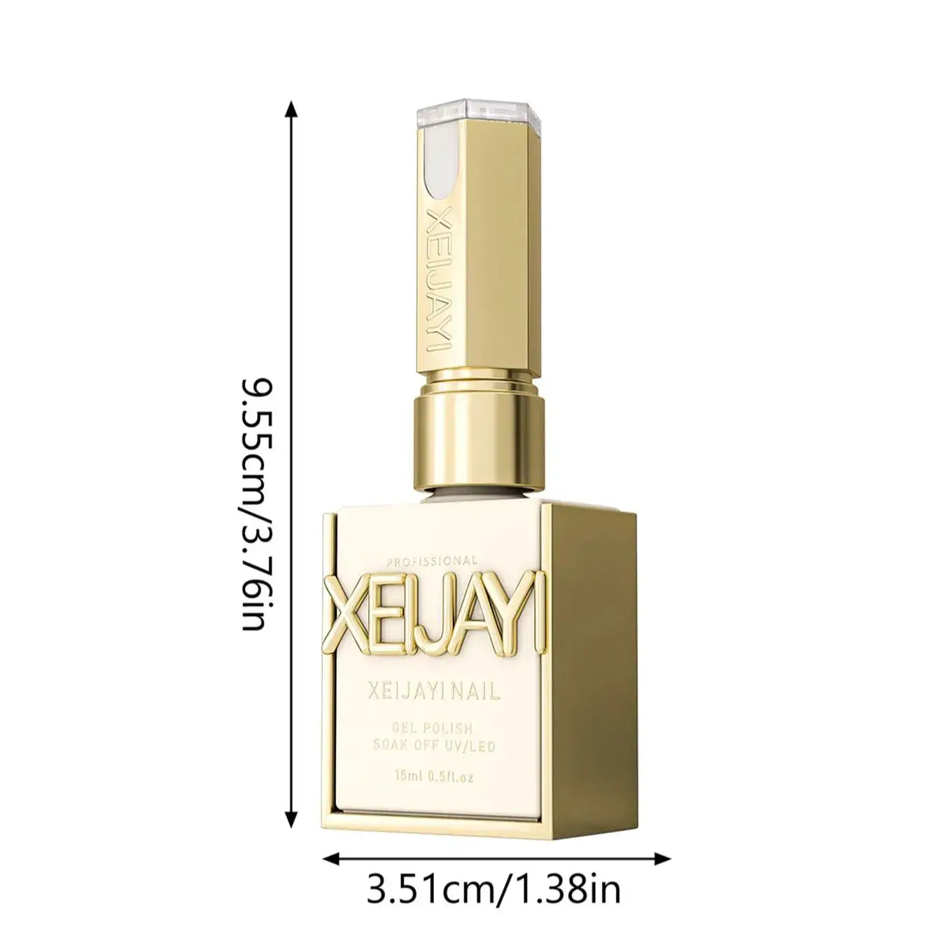 Nail polish gel bottle by Simples Market, gold rectangular bottle with matching gold cap, 15 ml