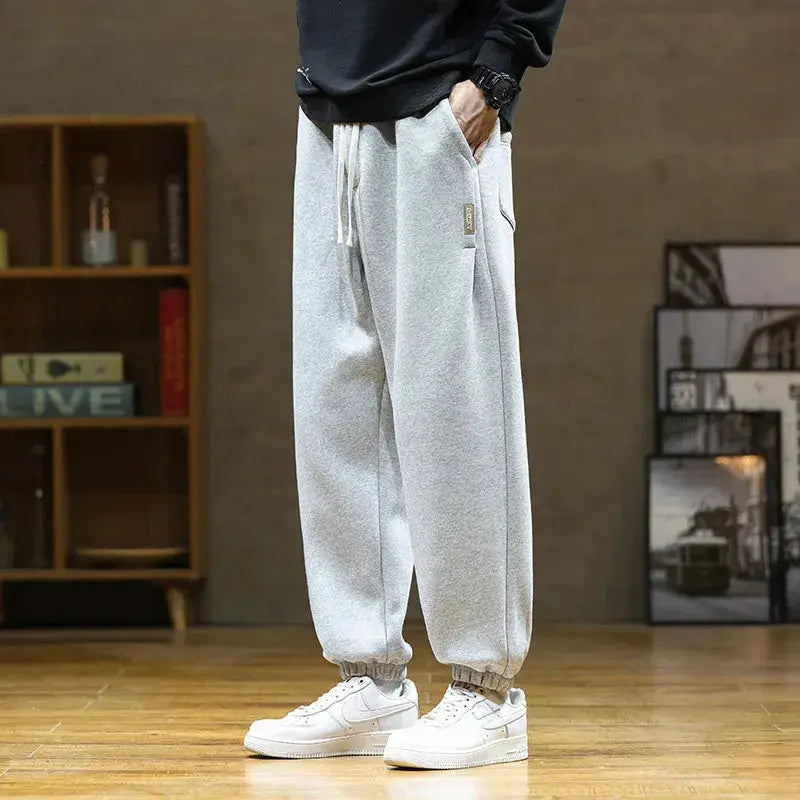 Simples Market men's grey sweatpants with drawstring, loose jogger fit and cargo pocket, plus size 8XL