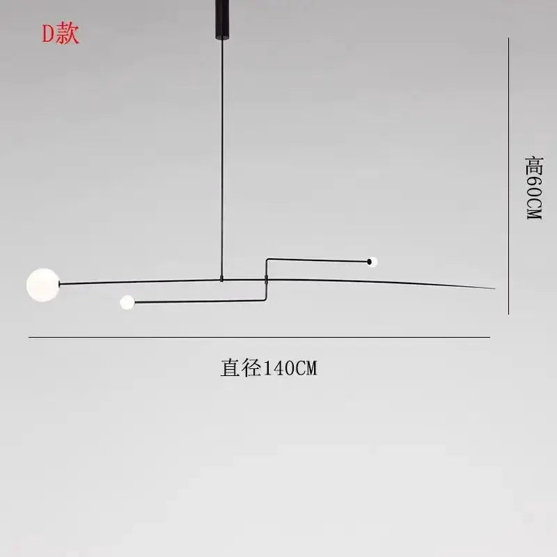 Simples Market D款 Nordic minimalist chandelier with geometric line frame and white globe bulbs, 140 cm diameter.