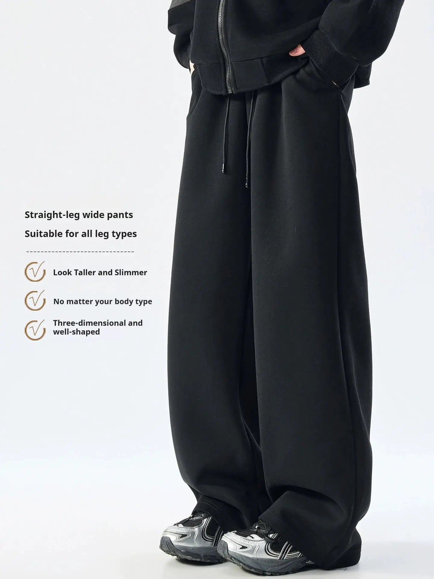DUKEEN men's heavyweight straight-leg sweatpants in black cotton blend with drawstring waist