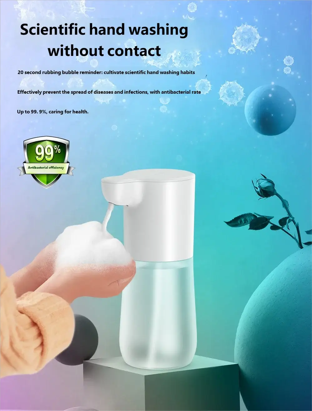 HOMEFISH Smart Sensor Automatic Soap Dispenser 350ml, white plastic, USB charging, contactless, Simples Market