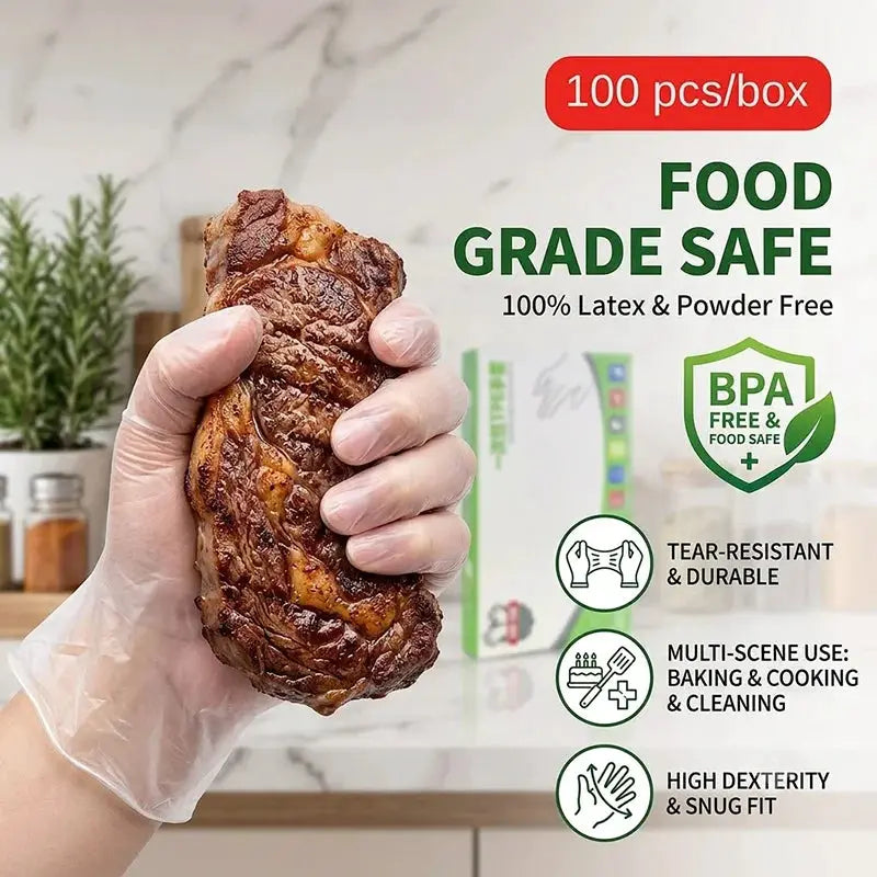 Disposable TPE gloves, clear, latex- and powder-free, 100 pcs/box for kitchen, cooking, cleaning