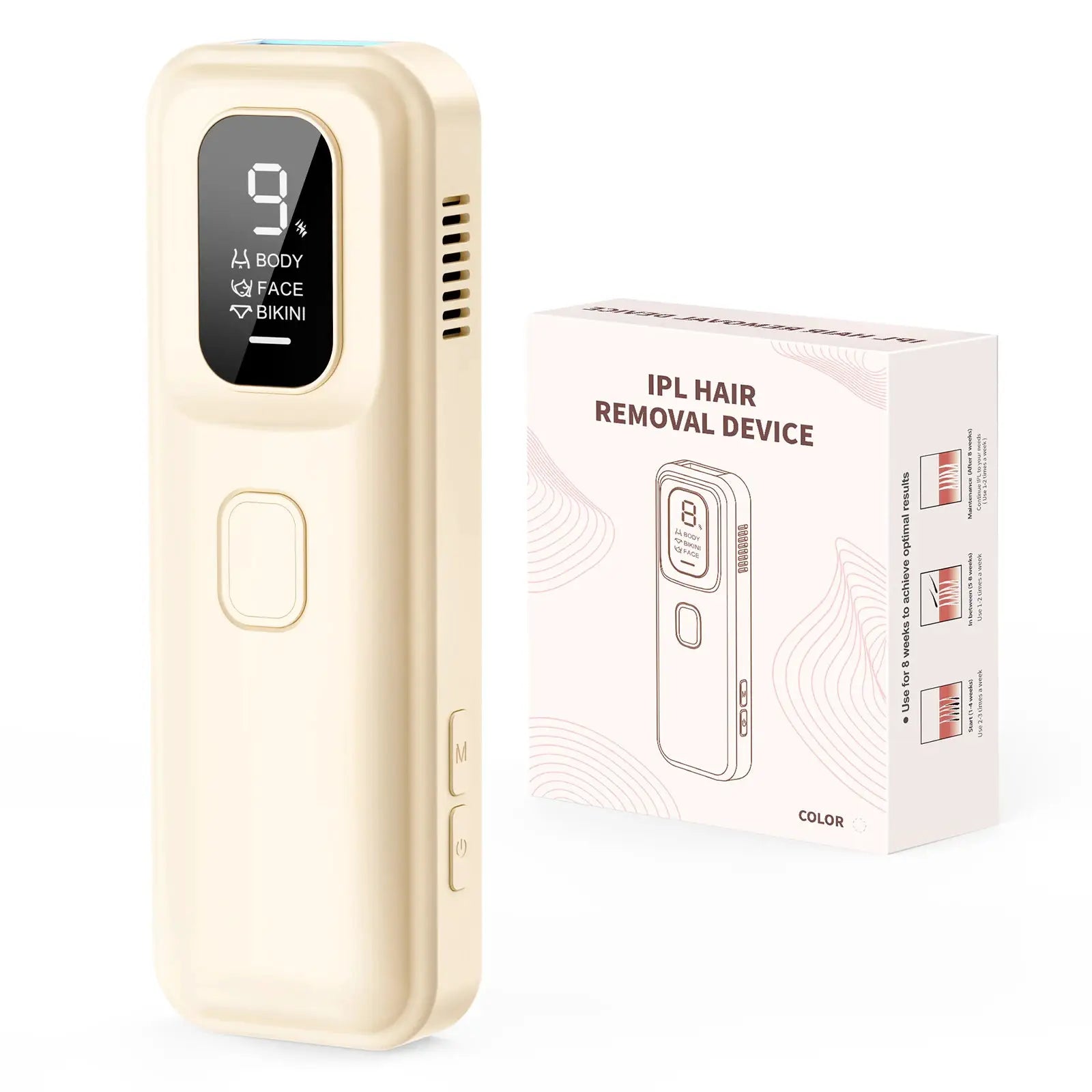 IPL hair removal device by Simples Market, beige ice-cooling 3-in-1 with digital display