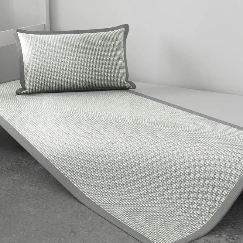 1-piece ice silk sleeping mat for dorm beds, gray jacquard cooling fabric with breathable nonwoven cover