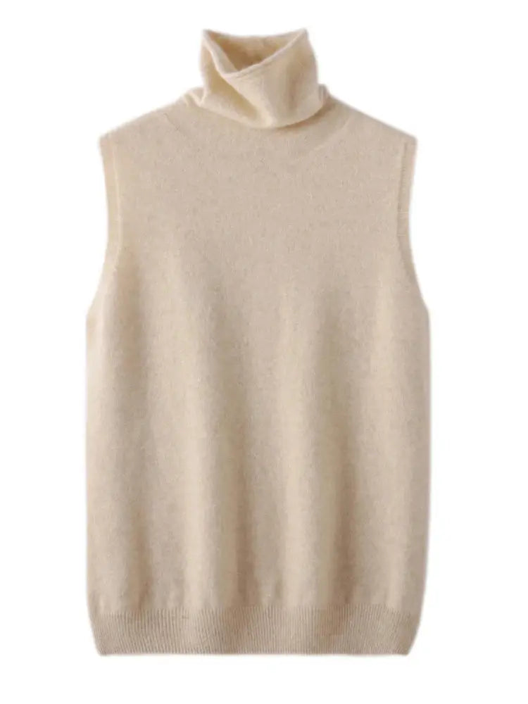 Women 100 Percent Merino Wool Sleeveless Turtleneck Vest Waistcoat Knitwear For Spring Autumn Winter Layering Fashion Tops