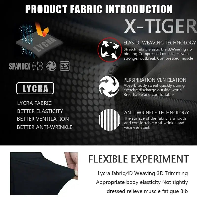 X-TIGER men's cycling shorts by Simples Market, black Lycra fabric with 5D Coolmax gel pad, breathable MTB shorts.