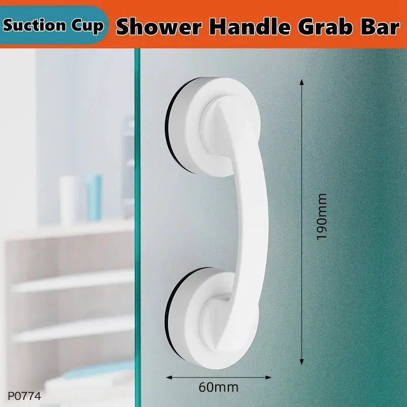 Simples Market suction cup shower handle grab bar, white plastic with two suction cups for bathtubs and showers, 190mm x 60mm