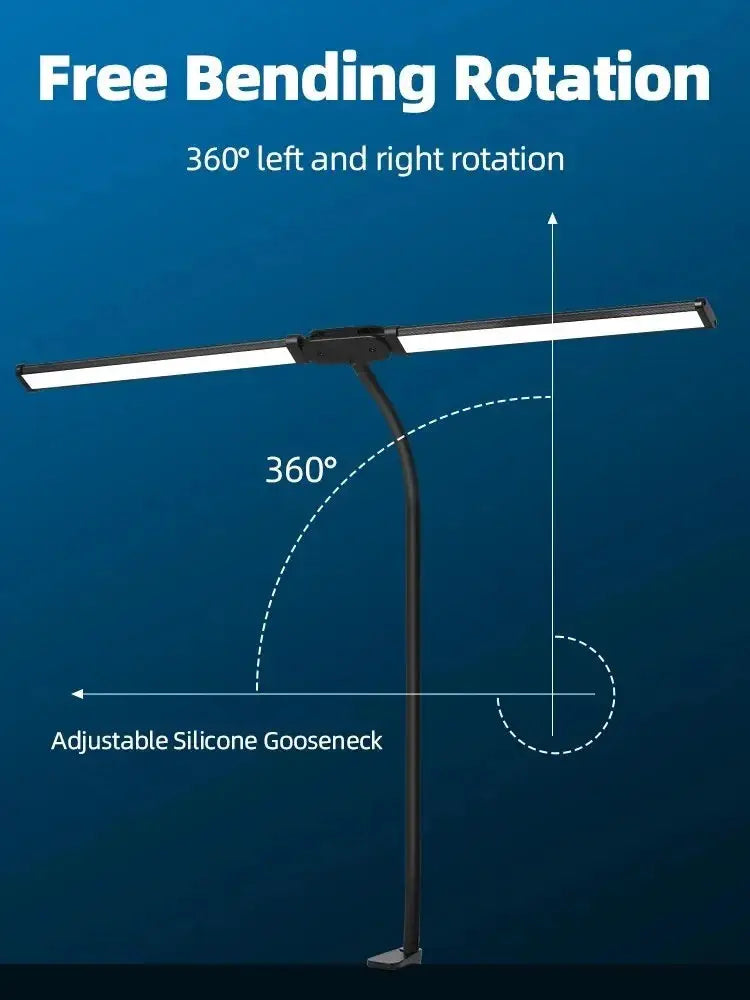Simples Market LED desk lamp, double-head black, stepless dimmable gooseneck, 360° rotation