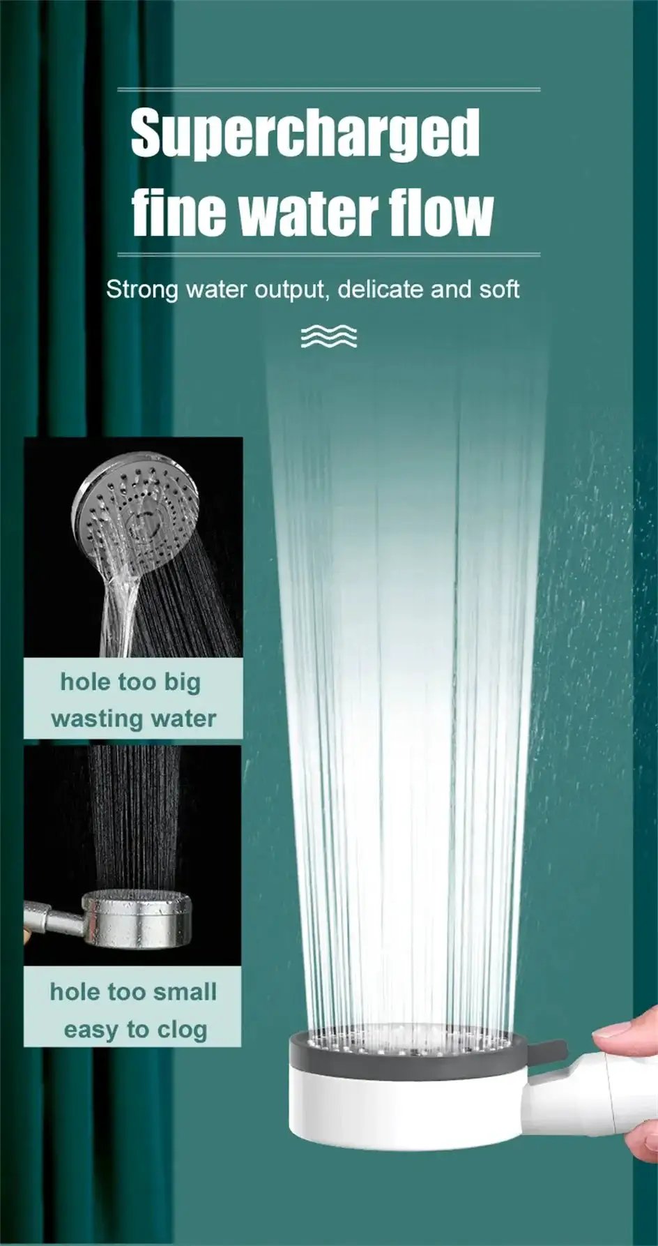 Simples Market 10-mode handheld showerhead with high-pressure spray; white and gray body