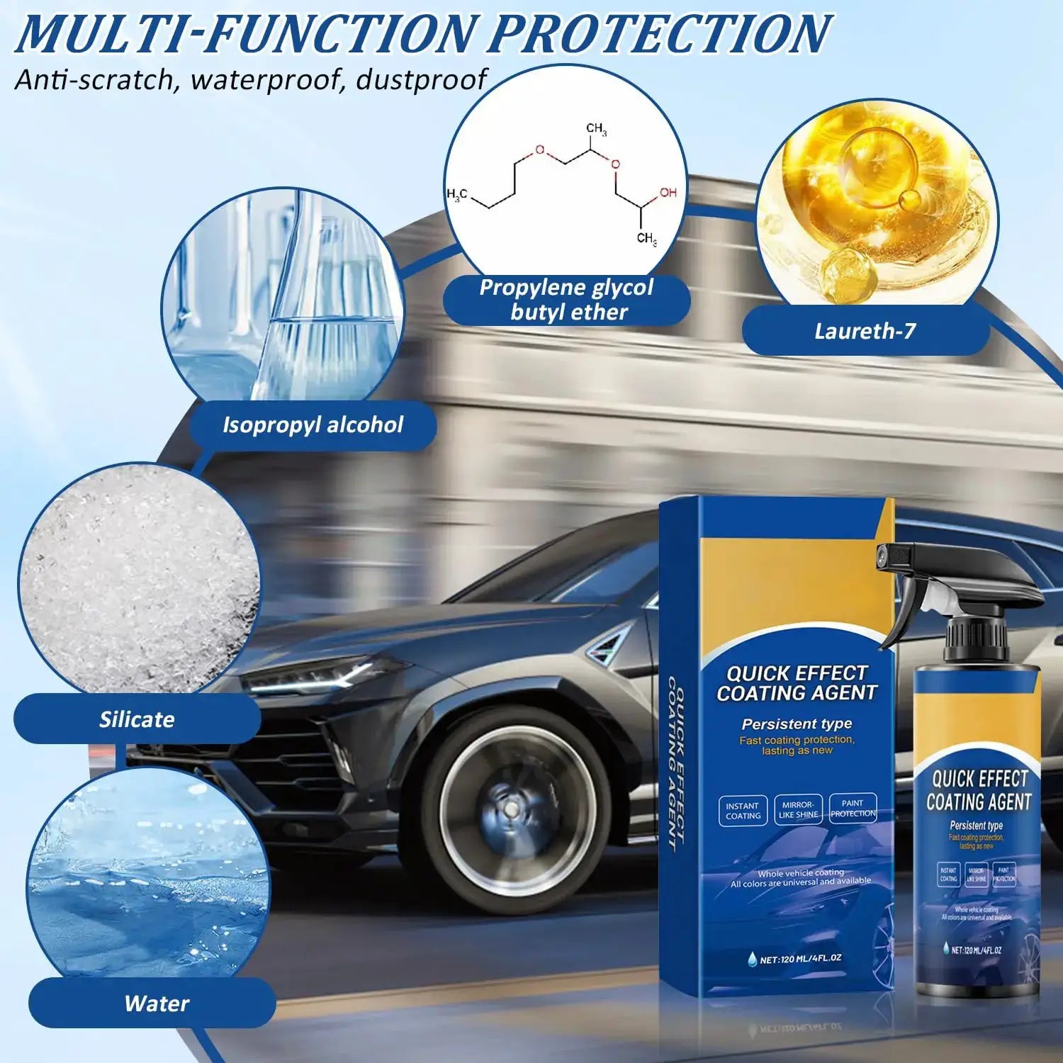 Simples Market car coating spray, 2-pack; blue bottle with yellow box, quick-effect waterless coating agent
