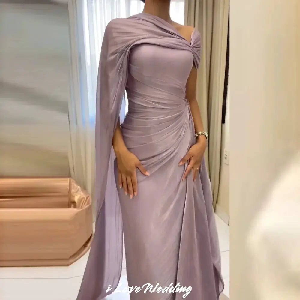 Purple One Shoulder Prom Dress 2025 Satin Pleated Mermaid Open Back