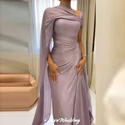 Purple One Shoulder Prom Dress 2025 Satin Pleated Mermaid Open Back