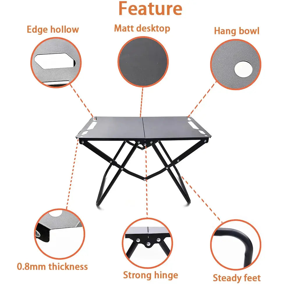 Resistland IGT Portable Outdoor Folding Table for Beach Picnic Camping Carbon Steel Foldable Edge With Hooks