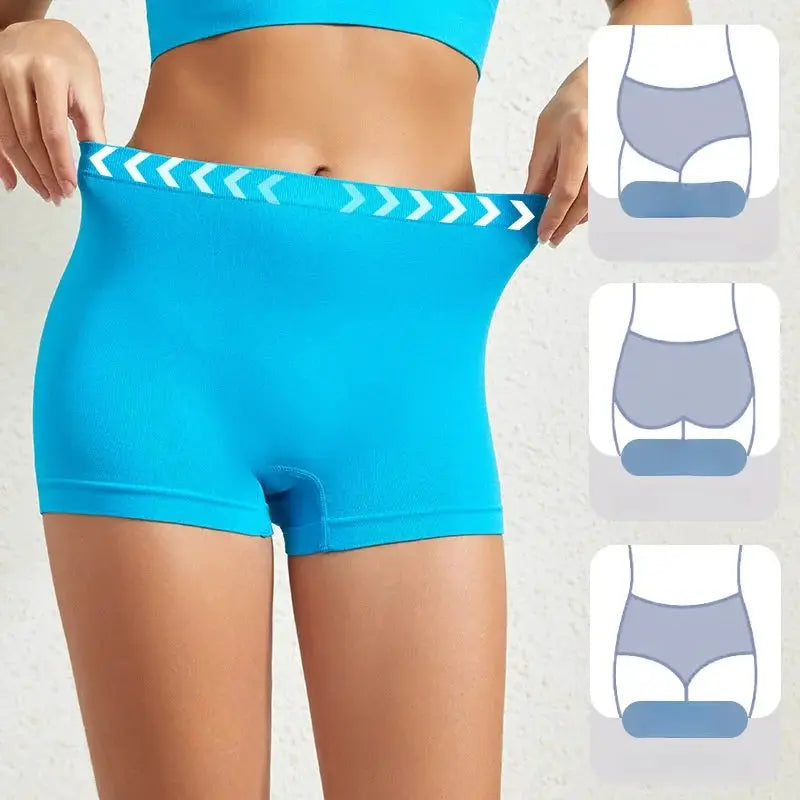 Women's seamless blue boyshort panties with anti-chafing design, stretchy and soft sports underwear