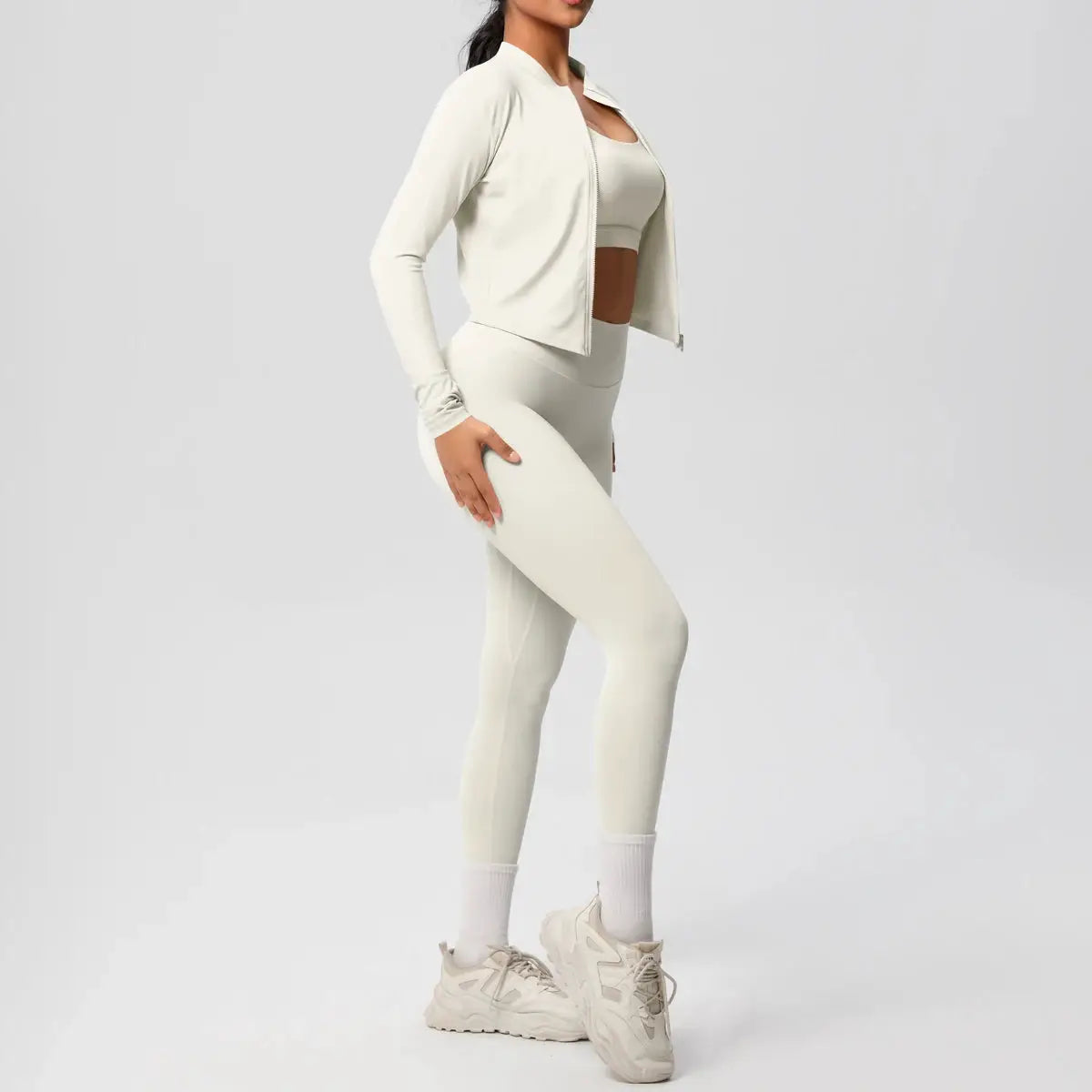 3 Piece Yoga Set for Women Sports Bra Zipper Jacket Leggings Gym Wear