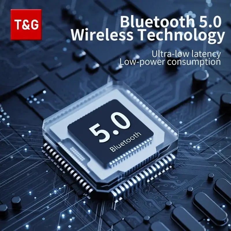 Bluetooth speaker module by T&G on blue circuit board showing 5.0 chip
