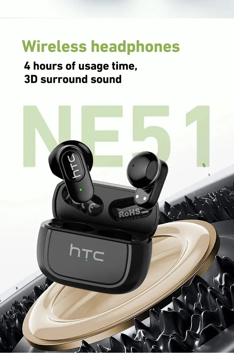 HTC NE51 true wireless earbuds in black with charging case, 2-piece set, Simples Market