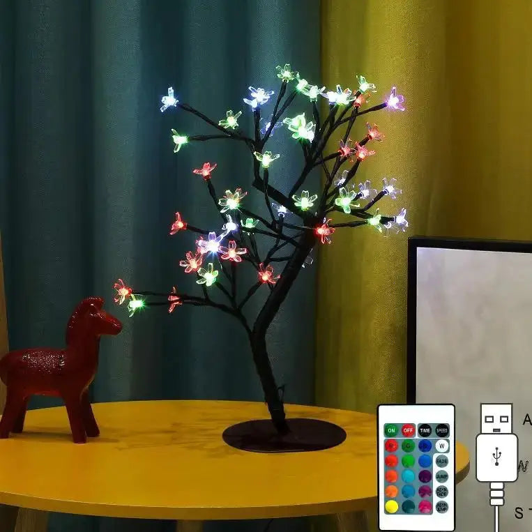 Cherry Blossom LED Bonsai Tree Lamp 17 Inch USB Powered Tabletop Light for Home Decor