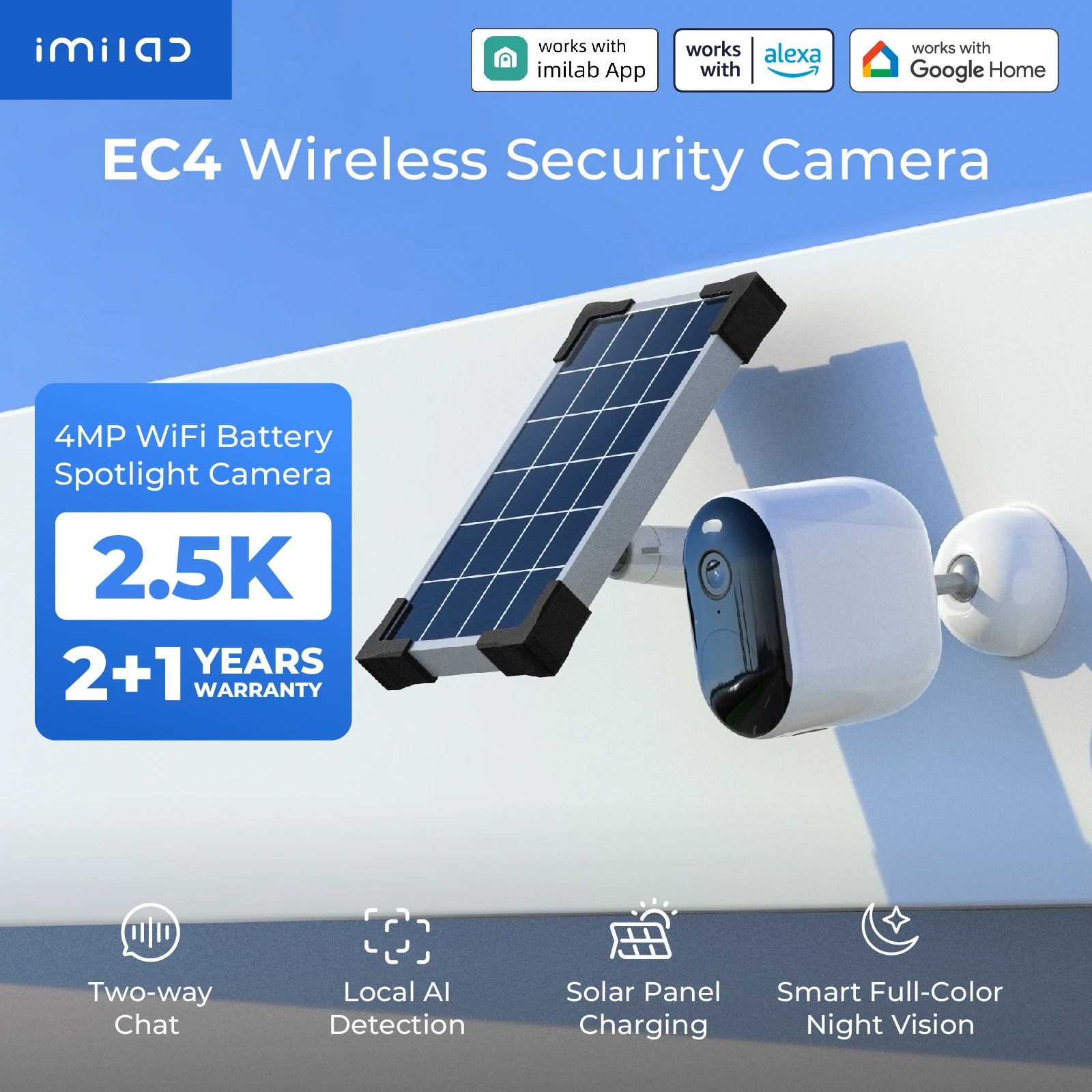 IMILAB EC4 Wireless Security Camera, outdoor 2.5K IP WiFi with solar panel charging