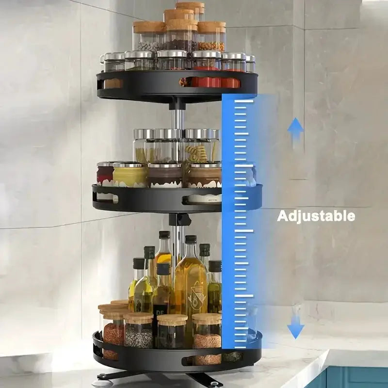 Simples Market 3-tier rotating storage organizer, adjustable countertop rack for spices, oils and kitchen tableware