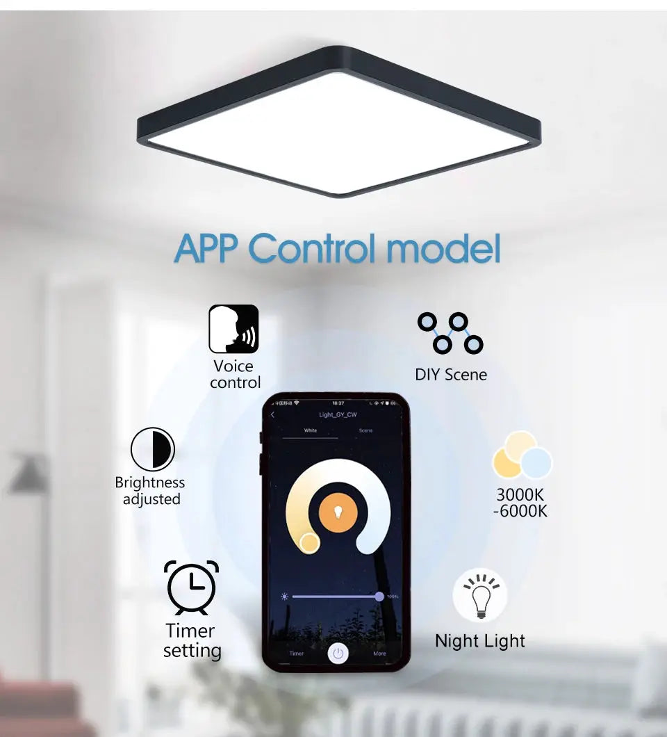 MARPOU Tuya Smart LED Ceiling Lamp, square black frame, app-controlled lighting