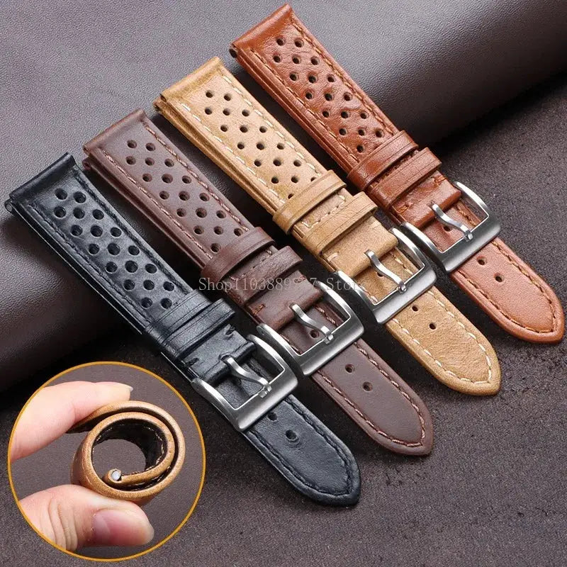 EraCraft Vintage Genuine Leather Watch Strap 18mm 20mm 22mm Universal Fit Breathable Cowhide Comfort