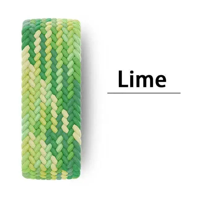 Apple Watch braided band in lime green, compatible with multiple sizes