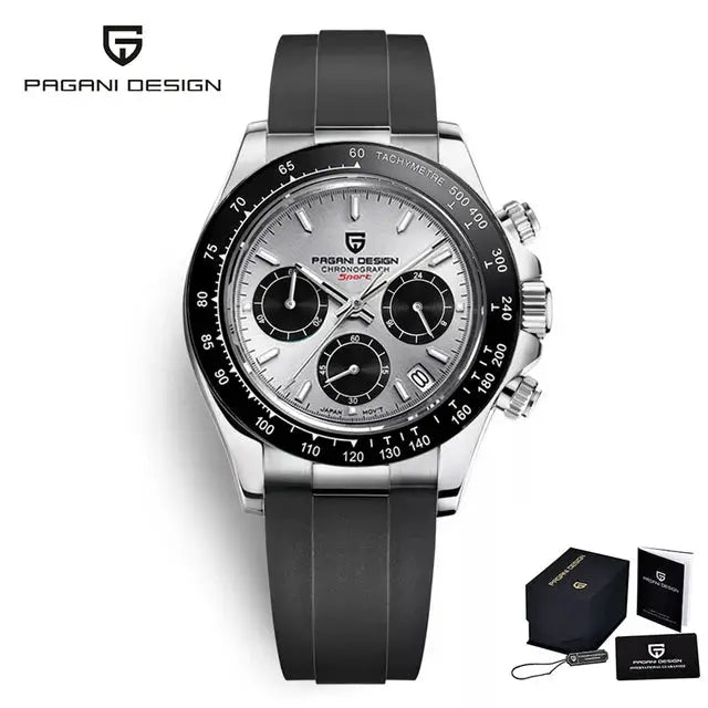 Pagani Design 40mm V2 sky blue dial men's chronograph watch with stainless steel case, sapphire crystal and rubber strap