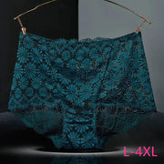 Women's teal lace high-waisted underwear with floral pattern, plus size L-4XL, Simples Market