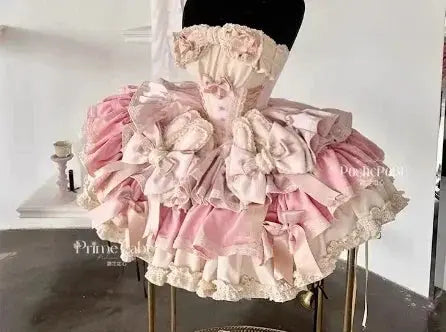 Girls Birthday Lolita Dress Tube Top Satin Bowknot Pettiskirt Mini