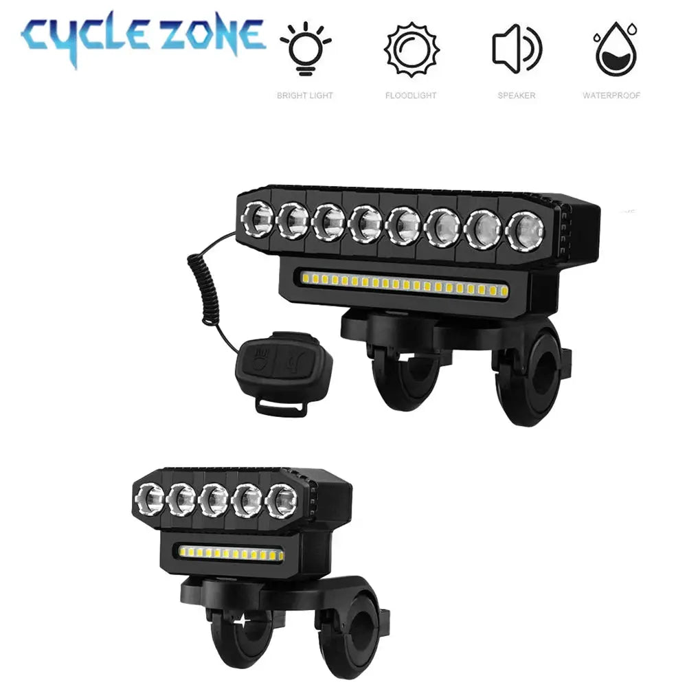 USB Rechargeable Bike Front Light With 120dB Horn Waterproof 6 Lighting Modes Bicycle Bell Easy To Install