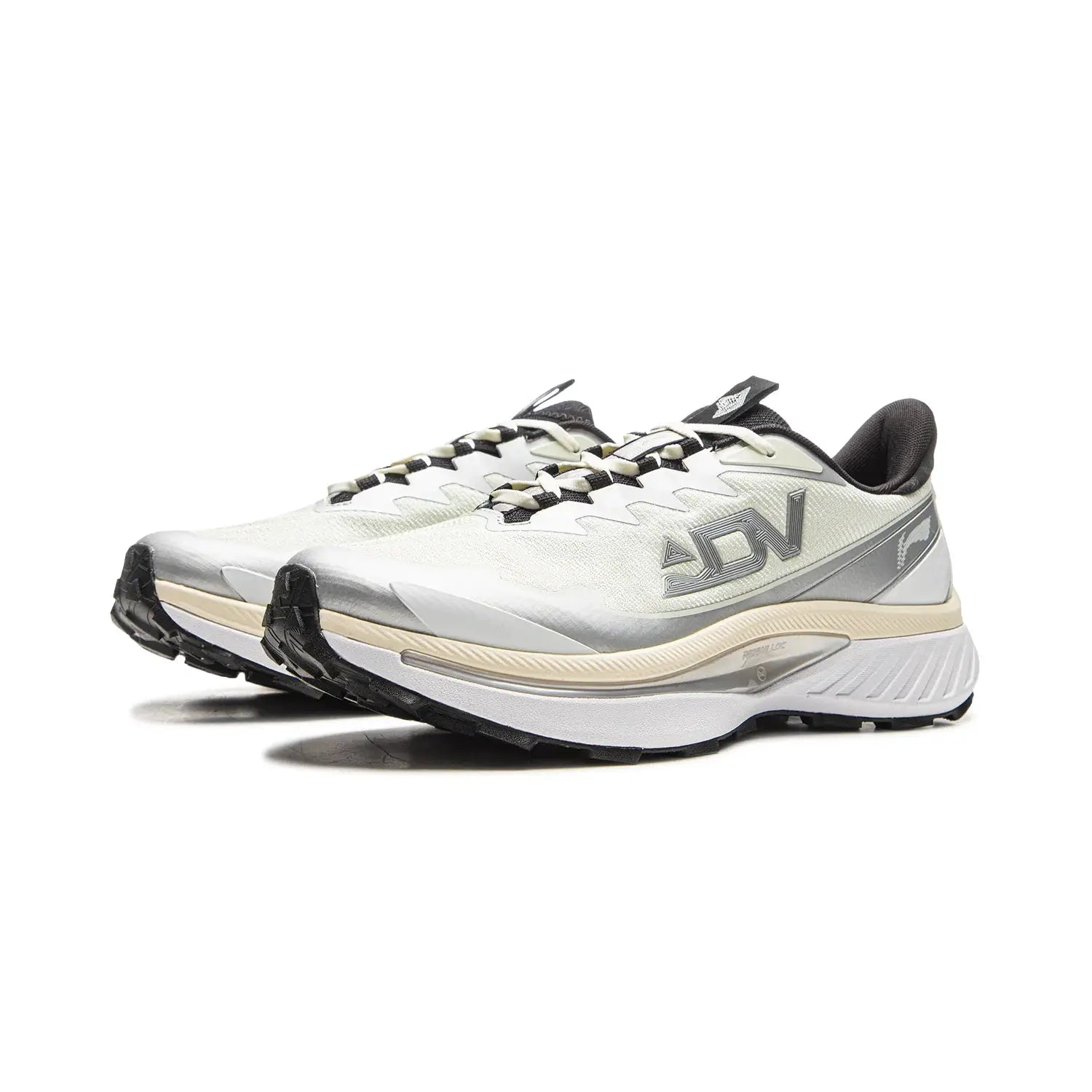 Li-Ning men's BEN XIAO trail running shoes with white-cream upper, gray overlays, and black outsole