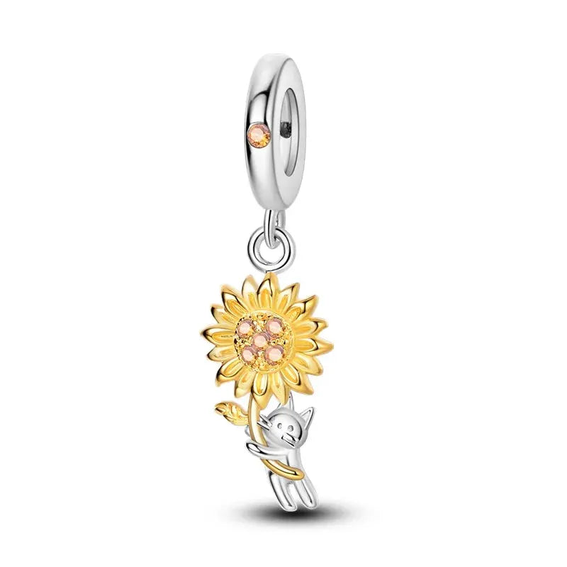 925 Sterling Silver Gold DIY Charms Beads Inlaid Zirconium Sun Leopard Pendants Fit Bracelet For DIY Jewelry Making