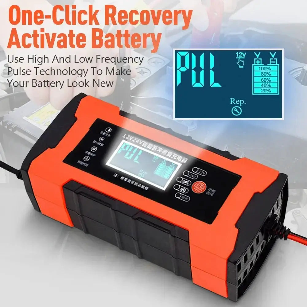 VoltGuard AutoCharge Pro Battery Charger For 12V And 24V Lead Acid Batteries With Digital Display And Pulse Repair