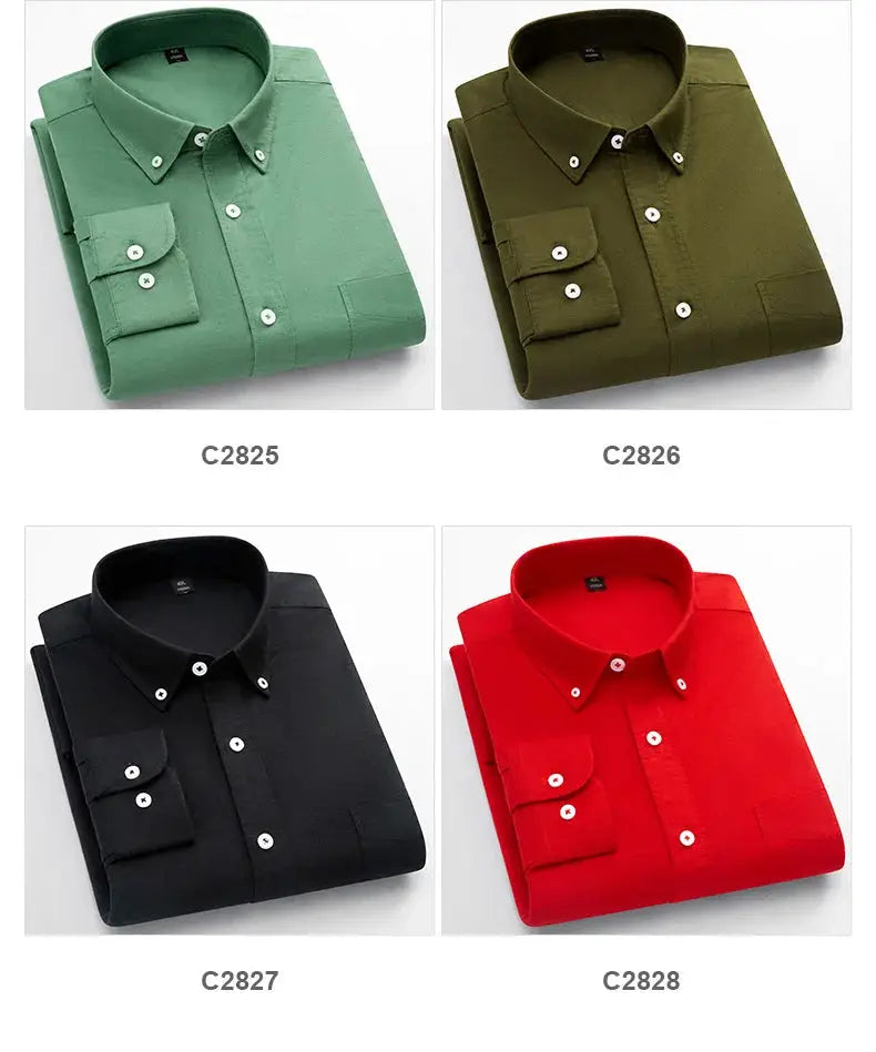Simples Market men's classic-fit 100% cotton long-sleeve shirt with single pocket; four color options.