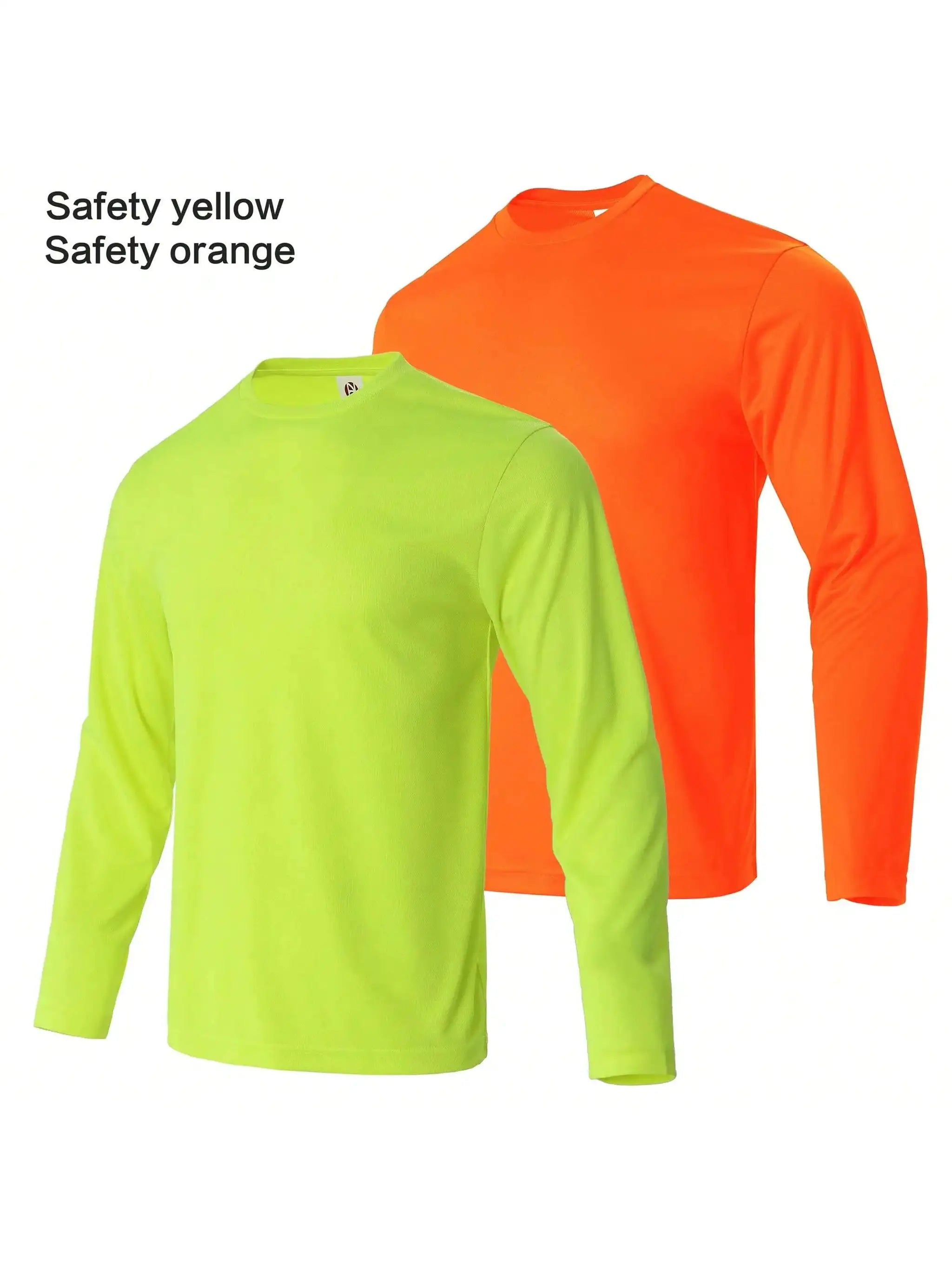 2-pack men's performance long sleeve T-shirts in lime green and safety orange, moisture-wicking quick-dry athletic tops by Simples Market