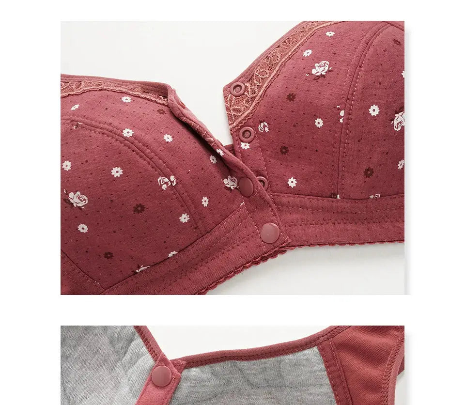Simples Market FallSweet 3-piece front-closure bra set; burgundy lace wireless floral plus-size bralettes