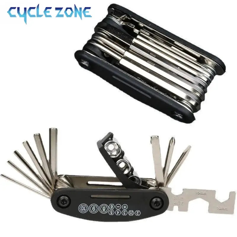 16 In 1 Multipurpose Bike Repair Tool Kit Bicycle Multi Tool with Screwdrivers Tire Levers Hex Spoke Wrench Folding
