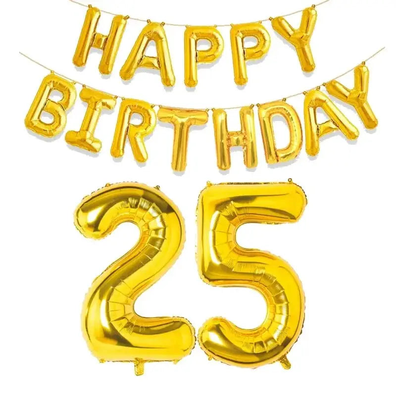 15 Piece Gold Happy Birthday Foil Balloons Set With Numeric Cutouts For Milestone Ages 10 To 60 Kids And Adults