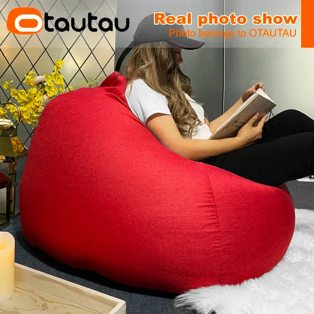 OTAUTAU red 70cm cotton-linen bean bag sofa with filler for relaxed lounging