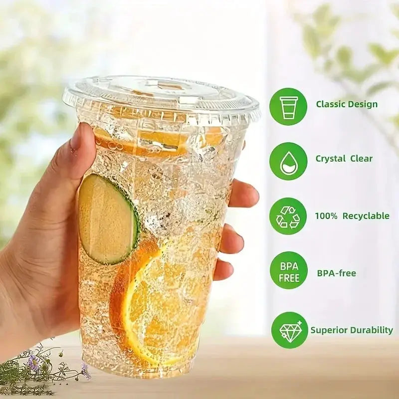 50 Piece Set 12 And 16 Oz Plastic Cups With Lids Disposable For Iced Coffee Smoothies Milkshakes Birthday Party Supplies