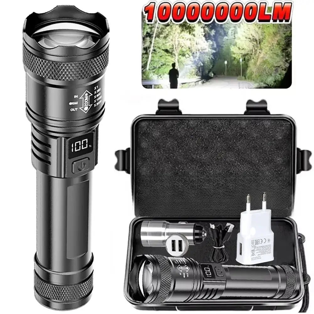 Flashlight 100000LM Simples Market rechargeable LED tactical black with protective case and charger
